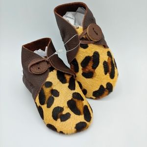 👶 Cowhide Leopard Leather baby shoes moccasin New